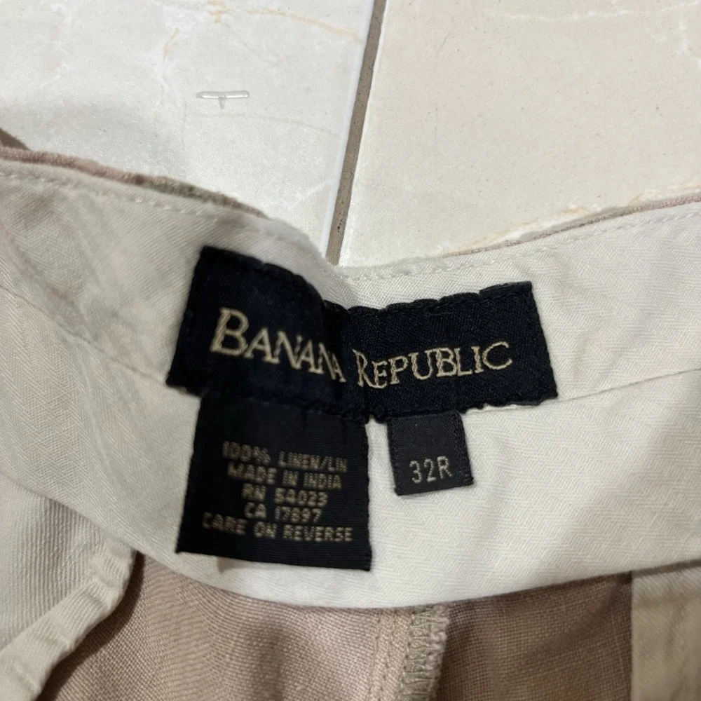 Banana Republic Linen Pants Men's 32 Straight Relaxed Fit Tan Khaki preppy Ivy